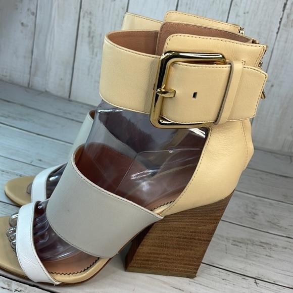 Sigerson Morrison Multi Neutral Colors Poker 2 Strap Heeled Sandals - Picture 4 of 14